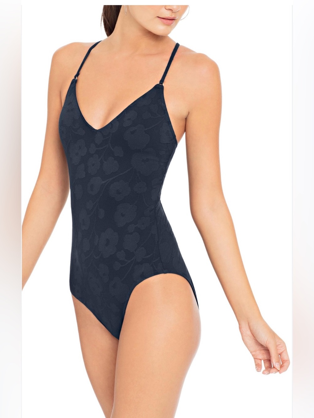 Robin Piccone Ana Floral Jacquard One Piece Swimsuit Navy Blue - Size 6 NWT